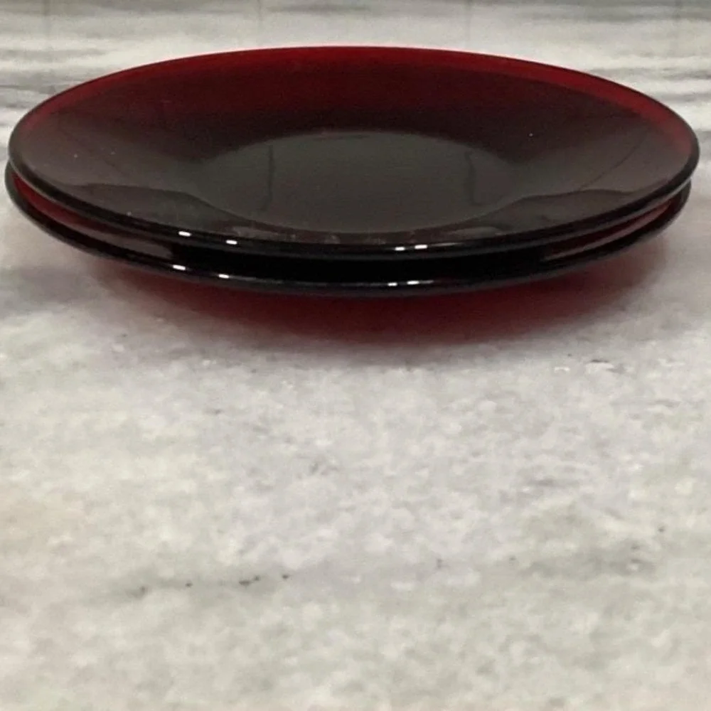 Anchor‎ Hocking Royal Ruby Red Teacups & Saucers, Set of 2, Vintage Glassware